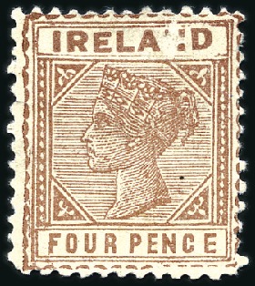 Stamp of Ireland » Forerunners (L1-L45) 1893 Colonial Design: 4d Brown, unused, thinned, v