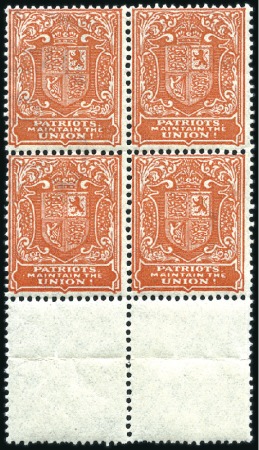 Stamp of Ireland » Forerunners (L1-L45) 1914 Anti Home Rule (1d) Orange, mint nh bottom ma
