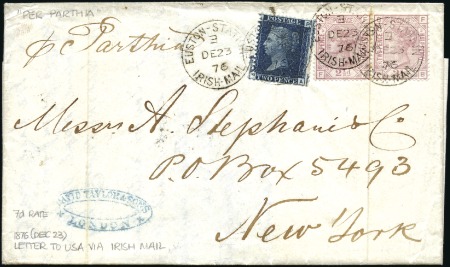 Stamp of Great Britain » 1855-1900 Surface Printed 1876 (Dec 23) Entire from Dublin to the USA with 1