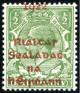 Stamp of Ireland » 1922 (Feb) Dollard Overprints (T1-T14) Proof of overprint, 5-line red overprint on GB 1/2