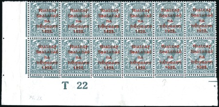 Stamp of Ireland » 1922 (Jul-Nov) Thom Overprints (T25-T41) 4d Grey-green, mint corner sheet marginal control 