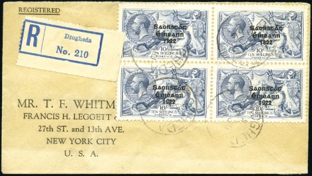 Stamp of Ireland » 1922-23 Thom Three-Line Overprints (T47-T61) 2s6d to 10s complete set of used blocks of four al