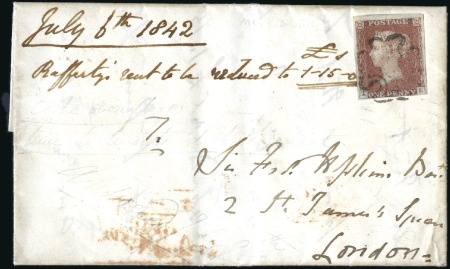 Stamp of Great Britain » 1841 1d Red 1842 (Jul 6) Entire with 1841 1d red (3 margins) t