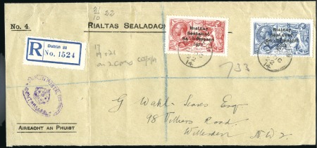 Stamp of Ireland » 1922 (Feb) Dollard Overprints (T1-T14) 2s6d on registered cover, plus 5s & 10s on a seper