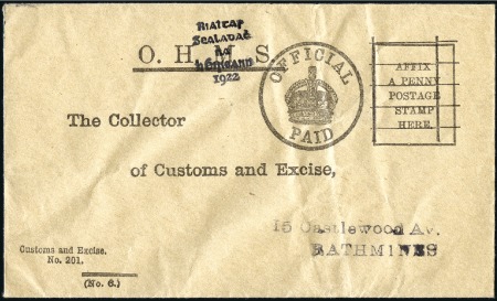 Stamp of Ireland » 1922 (Feb) Dollard Overprints (T1-T14) O.H.M.S. printed envelope to Rathmines with Dollar