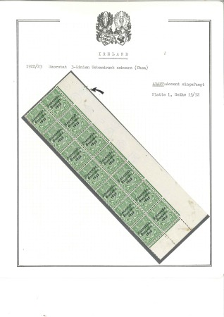 Stamp of Ireland » 1922-23 Thom Three-Line Overprints (T47-T61) 1/2d Green, bottom right vertical corner sheet mar