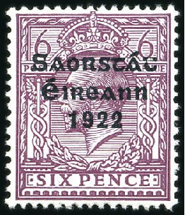 Stamp of Ireland » 1922-23 Thom Three-Line Overprints (T47-T61) 6d Reddish purple, mint showing ACCENT INSERTED, v