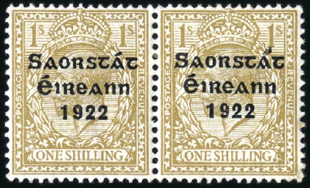 Stamp of Ireland » 1922-23 Thom Three-Line Overprints (T47-T61) 1s Bistre-brown, mint horizontal pair, showing ACC