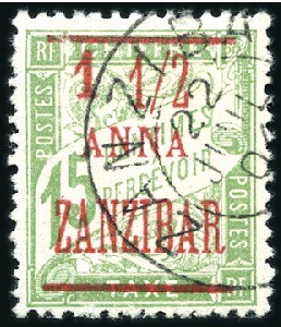 Stamp of Colonies françaises » Zanzibar (Poste française) 1904 1 1/2a sur Taxe 15c obl., TB, rare, tirage 15