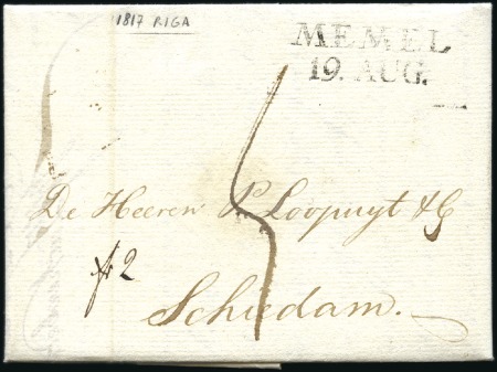 Stamp of Russia » Russia Imperial Pre-Stamp Postal History 1817 Cover from Riga to Holland with MEMEL pmk, ve