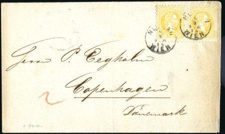 Stamp of Austria 1870 Printed matter to DENMARK with 2k yellow in p