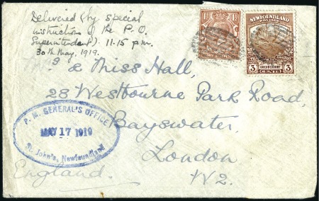 Stamp of Canada » Newfoundland 1919 (May 18) Hawker & Grieve

1919 (May 17) Env