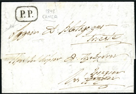 Stamp of Turkey » Pre-Adhesive Period 1848 CANEA: Disinfected cover to Trieste with boxe