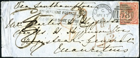 Stamp of Great Britain » 1855-1900 Surface Printed 1862 (May 17) Small envelope to MAURITIUS with 186