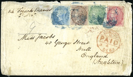 Stamp of India 1865 (Oct 31) Envelope with 1865 1/2a blue, 1a bro