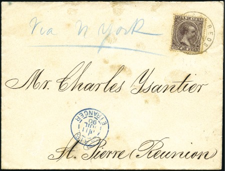 Stamp of Cuba 1889-90, Two covers to REUNION ISLAND incl. a regi