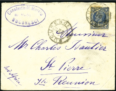 Stamp of Romania 1890 Cover to REUNION ISLAND franked 25b blue, fin