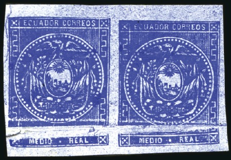 Stamp of Ecuador » 1865-72 First Issue 1/2r Blue, bluish "wash" to paper, spectacular and