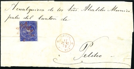 Stamp of Ecuador » 1865-72 First Issue 1873 Large part cover franked with 1/2r on blue pa
