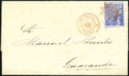 Stamp of Ecuador » 1865-72 First Issue 1873 Complete folded letter franked with 1/2r on b