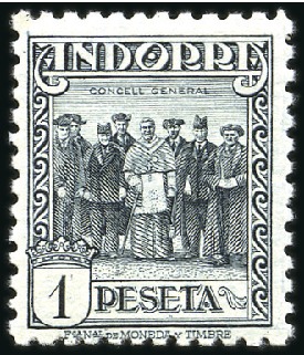 Stamp of Andorra (Spanish Post) 1935-43 1p without control number on reverse, very