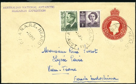 Stamp of Colonies françaises » TAAF 1953 Entier d'Australie 3 1/2d avec complément d'a