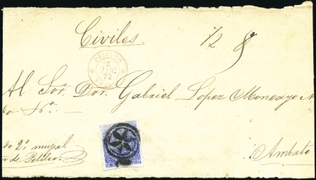 Stamp of Ecuador » 1865-72 First Issue 1/2r 6th printing tied to small-size legal front t