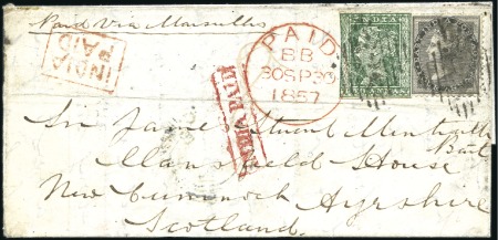 Stamp of India 1857 (Aug 18) Mourning cover from Peshawar to Scot