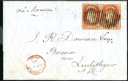 Stamp of Ceylon 1866 (Mar) Wrapper to Scotland with 1863-66 10d ve