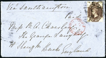 Stamp of Ceylon 1871 (Apr 4) Envelope to England with 1867-70 9d b