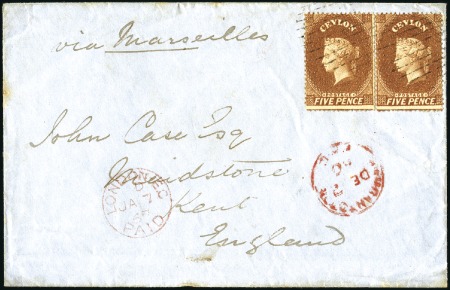 Stamp of Ceylon 1866 (Dec 2) Envelope to England with 1861-64 5d c