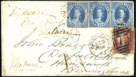 Stamp of Australia » Queensland 1875 (Mar 28) Envelope with three 1868-74 2d blue 