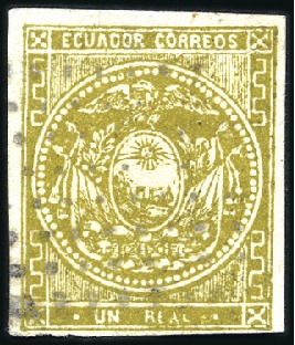 Stamp of Ecuador » 1865-72 First Issue 1r EMBOSSED ARMS SEAL, four examples, incl. 1st pr