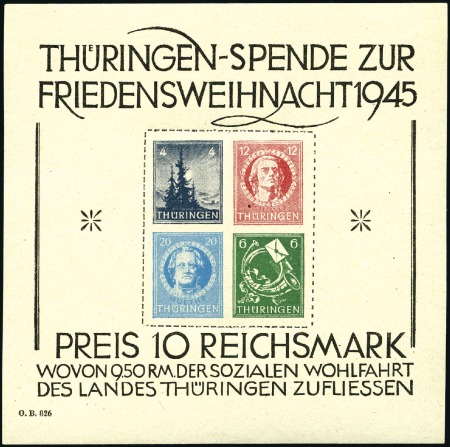 Stamp of Germany » Germany Soviet Zone 1945 THUERINGEN Christmas Donation min. sheet used