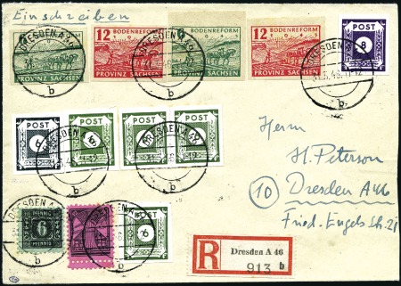 Stamp of Germany » Germany Soviet Zone 1946 SAXONY: Registered cover franked multiple val