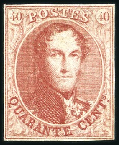 Stamp of Belgium » Belgique. 1861 Médaillons allongés - Émission 40c Vermillon, margé à bien margé, belle nuance, n