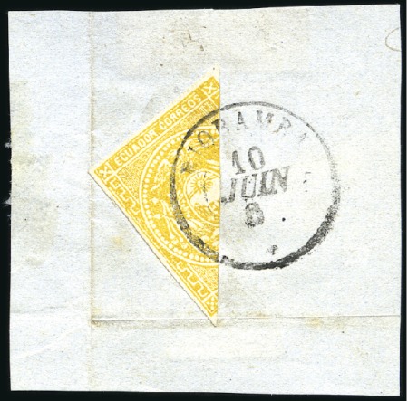 Stamp of Ecuador » 1865-72 First Issue Four BISECTS tied to fragments, each tied by town 