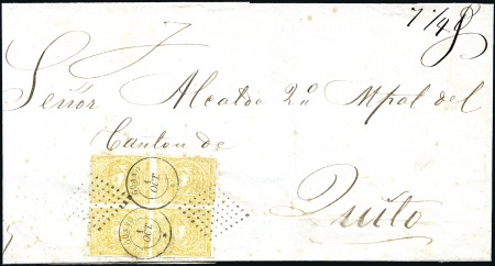 Stamp of Ecuador » 1865-72 First Issue 1r Yellow, 3rd printing block of four (pos. 31-32/