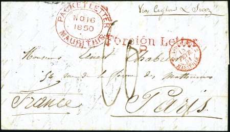 Stamp of Mauritius 1850 (Nov 16) Stampless lettersheet to France with
