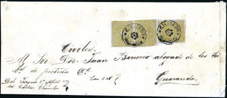 Stamp of Ecuador » 1865-72 First Issue 1r Olive-yellow, 4th printing on grey-blue paper, 