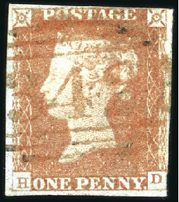 Stamp of Great Britain » 1841 1d Red Plate 71 HD, just touched at top right and bottom 