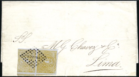 Stamp of Ecuador » 1865-72 First Issue 1r "Chrome Yellow" on bluish paper (SG n° 7 var.) 