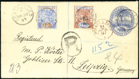 Stamp of Seychelles 1897 (Mar 26) 15c Postal stationery envelope sent 