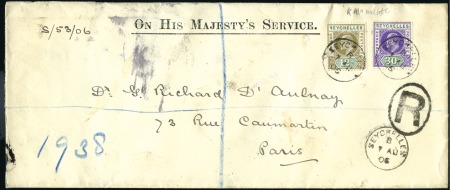 Stamp of Seychelles 1906 (Aug 7) OHMS envelope sent registered to Fran