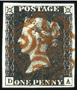 Stamp of Great Britain » 1840 1d Black and 1d Red plates 1a to 11 Plate 1b DA with very good even margins, crisp red