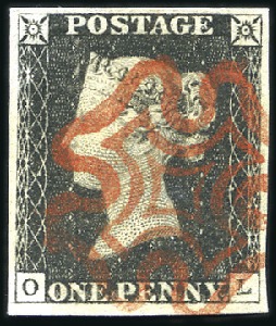 Stamp of Great Britain » 1840 1d Black and 1d Red plates 1a to 11 Plate 3 OL with good to large margins, crisp red M