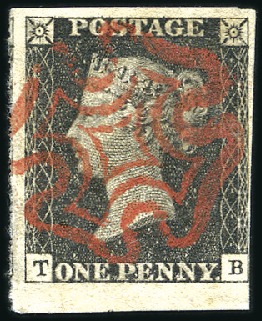 Stamp of Great Britain » 1840 1d Black and 1d Red plates 1a to 11 Plate 4 TB with very close to huge margins, crisp 
