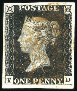 Stamp of Great Britain » 1840 1d Black and 1d Red plates 1a to 11 Plate 1b TD with good to very large margins, light