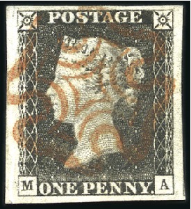 Stamp of Great Britain » 1840 1d Black and 1d Red plates 1a to 11 Plate 2 MA with good to huge margins, crisp red MC