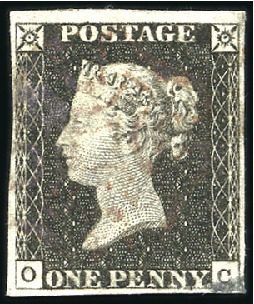 Stamp of Great Britain » 1840 1d Black and 1d Red plates 1a to 11 Plate 2 OC with close to large margins, violet-bro